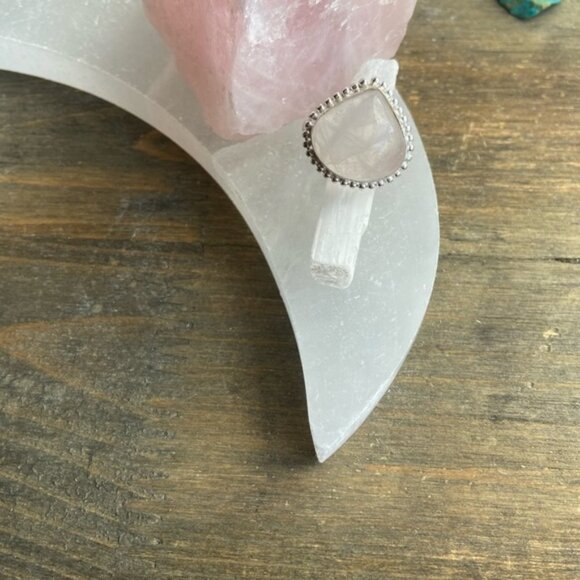 PINK QUARTZ DROP BIG SILVER STATEMENT RING - Picture 3 of 11
